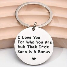 1pc Original Funny Stainless Steel Valentine's Day Creative Gift Keychain Pendant Couple Keychain Hangers - Silver - View 4