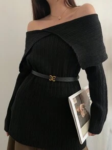 102cm 1pc Thin Vintage Buckle PU Leather Belt In Black With Metal Buckle For Casual Dress. Perfect Match With Dresses, Jeans And Coats. Summer, School Fall, Autumn, Halloween - Black - View 2