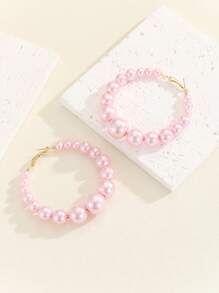 1 對歐美時尚三色可選誇張大圓和珍珠設計銅鍍金耳飾 - 適合女士禮物和派對佩戴 - 粉色 - 查看 11