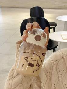 1pc Cartoon Bear Printed Portable Water Bottle, 600ml - Multicolor - View 3