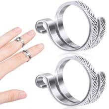2pcs/Set Finger Crochet Hooks Ring With Yarn Guide, Adjustable Crochet Tension, Metal Yarn Guide, Knitting Tool For Diy Sewing. Crochet Hook Needles Set (Gold, Silver, Black, Champagne) Multiple Colors Available - Silver - View 1