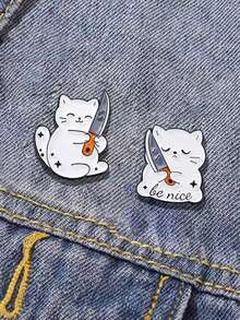 4 件裝卡通貓帶刀有趣設計胸針徽章,適合作為送給朋友或孩子的禮物 - 彩色 - 查看 7