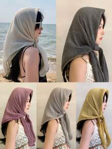 1pc Solid Color Stitching Design Square Scarf, Lightweight Style, For Daily Use As Shawl, Headscarf Accessory, Gift For Friends/Family Casual Headband Soft Hijab For Abaya - Monochrome - View 1