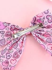 1入粉色心形印花蝴蝶結髮夾,適用於兒童 - 彩色 - 查看 3