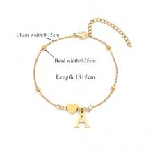 1件时尚不锈钢心形字母串珠手链，情人节送给女性的礼物 - 金黃色 - 查看 2