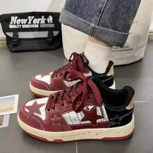 女士休闲运动鞋，厚底运动鞋，黑色/白色/粉色，系带网眼鞋，厚底波浪鞋底，舒适，适合工作、万圣节 - 紅色 - 查看 1