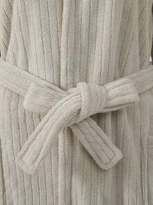 1pc 3d Stripe Design Hooded Bathrobe, Sleepwear, Homewear, Coral Fleece, Soft, Absorbent, Suitable For Bathroom, Bedroom, Pool, Four Seasons - Mustard Yellow - View 3