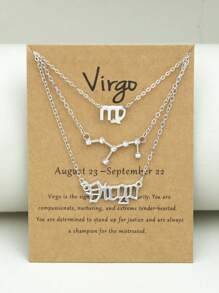 3入組/套12星座符號吊墜項鍊,星座紙卡鎖骨鏈 - 3pcs銀色 - 查看 10