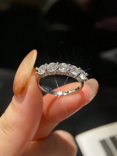 ESBERRY יחידה 1 נוצץ מעוקב זירקוניה טבעת אירוסין רצועת חתונה לנשים S925 כסף סטרלינג הבטחה טבעת נצחיות טבעת ולנטיין דיי לִקְנוֹס נשים תכשיטים מתנה תכשיטי כלה