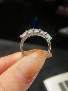 ESBERRY 1枚閃閃發光的立方氧化鋯訂婚戒指,女士s925純銀承諾戒指永恆戒指情人節精美鑽石飾品禮物新娘首飾 - 銀色 - 查看 5