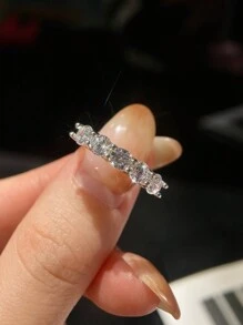 ESBERRY 1枚閃閃發光的立方氧化鋯訂婚戒指,女士s925純銀承諾戒指永恆戒指情人節精美鑽石飾品禮物新娘首飾 - 銀色 - 查看 4