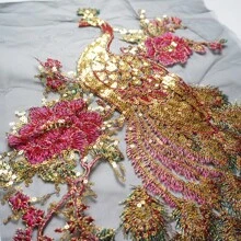 1pc Sequin Peacock Flower Embroidery Applique, Great For Wedding Qipao, Dress And Suit Embellishment - Pink - View 7
