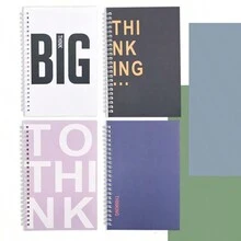 4 件装美式 A5 螺旋装订加厚学生笔记本，极具吸引力，通用带线记事本，适用于简单的家庭作业 - 彩色 - 查看 4