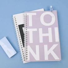 4 件装美式 A5 螺旋装订加厚学生笔记本，极具吸引力，通用带线记事本，适用于简单的家庭作业 - 彩色 - 查看 3