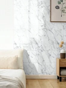 10pcs 0.9㎡ White Marble Imitation Tile Stickers Wall Decoration Background Waterproof & Moisture-Proof Self-Adhesive Aluminum-Plastic Board Wall Stickers, Renovation Stickers Peel Wall Panels, Wall Paper, Wallpapers, Spring Decoration Items Refresh Your Home, Festival Decoration Stickers Gifts Birthday Graduation