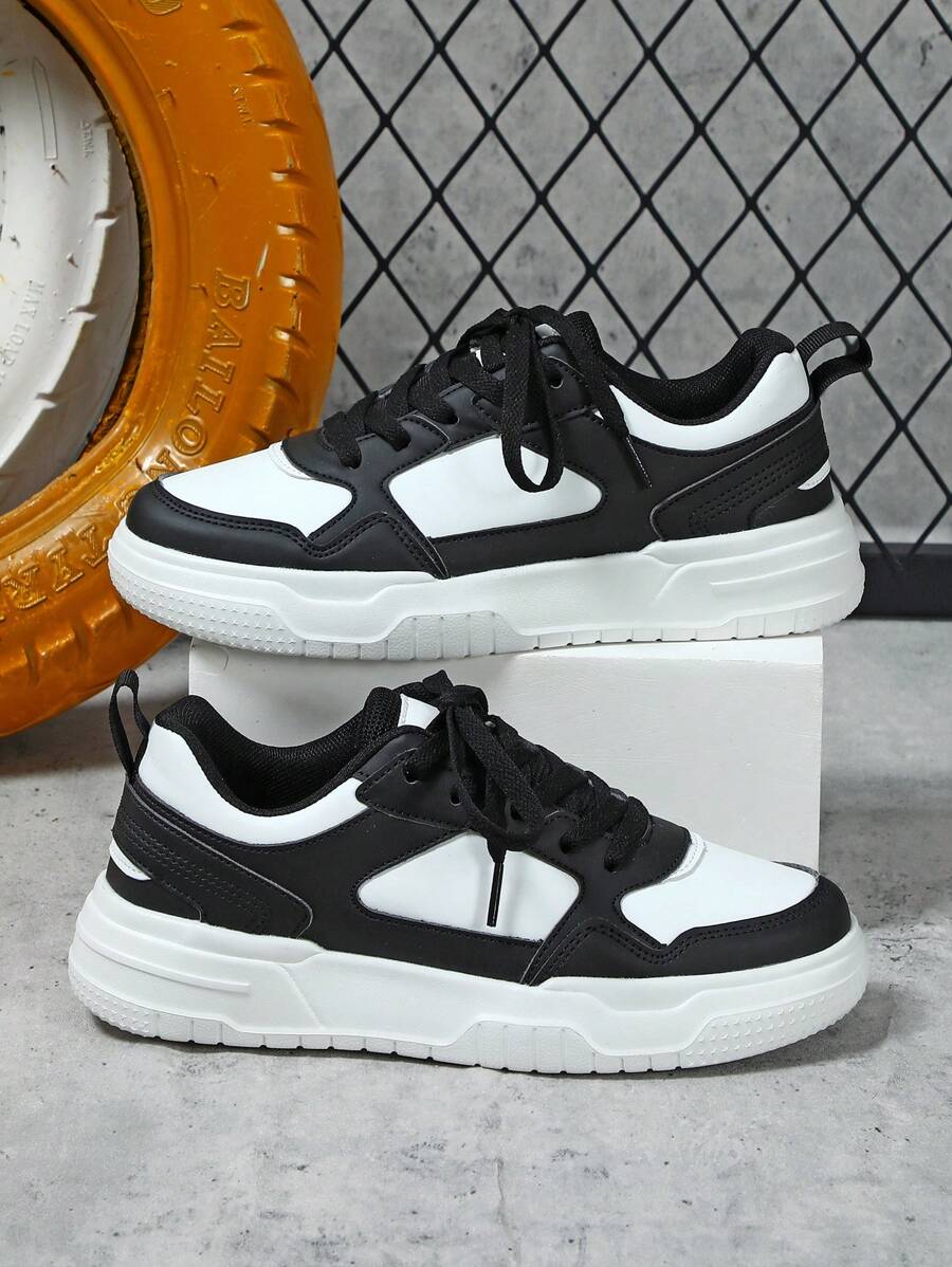 Black And White Fashionable Unisex Sports Shoes For School And Daily Casual Activities, Skateboarding And Walking - Black and White - View 1