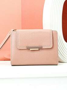 MINGYOU 时尚精致可爱质地柔软短款女士钱包学院风多功能拉链零钱包卡包小巧轻便适合节日礼物 - 粉色 - 查看 2