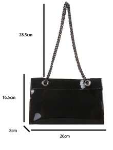 2入組海灘旅行防水純色輕便pvc塑料正方形包,女士春夏必備時尚肩帶/斜挎/鏈條透明包 - 黑色 - 查看 10