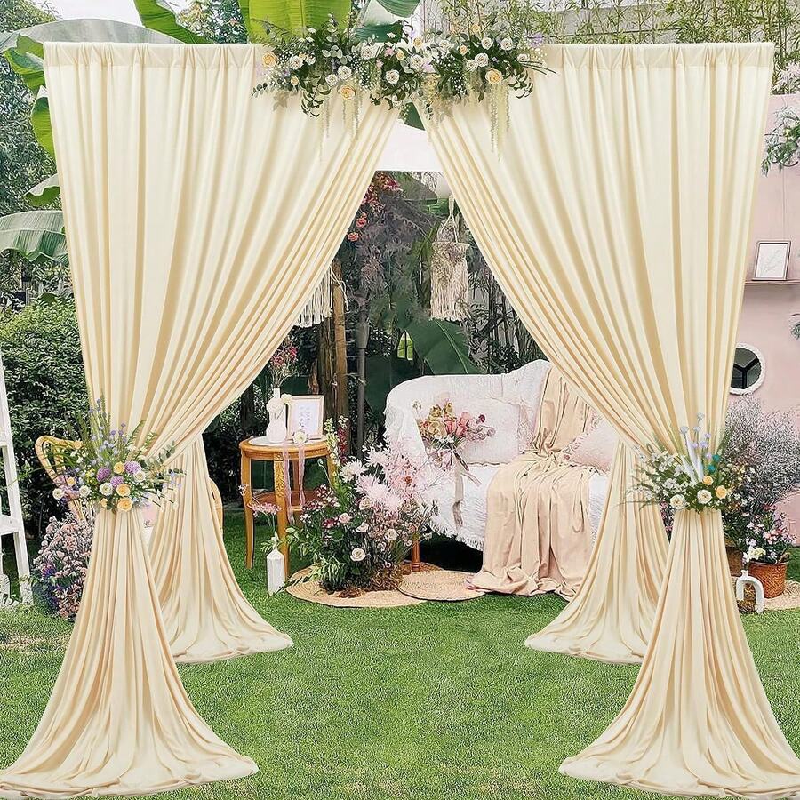 3x3 m Vorhang für Kulissen, Party-Hintergrund Vorhang Hochzeit Hintergrund, Polyester Hintergrund Vorhänge für Geburtstag Baby Dusche Taufe Brautdusche - Beige - Übersicht 1