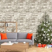 1卷45*300cm自粘pvc磚牆紙,仿老式磚塊圖案紙,適用於電視背景客廳臥室學習自粘貼紙 - 灰色 - 查看 4