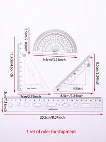 MOKA 4pcs/Set Student Stationery Set With Soft 20cm Ruler, Triangular Ruler, Protractor And Pencil Sharpener,Rulers - Multicolor - View 2