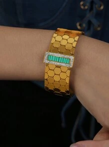 1PC18kGoldplatedRetro Personalized Honeycomb Design Bracelet Inlaid With Rhinestones - Bracelet - View 6