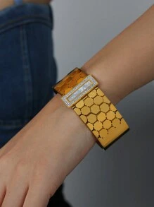 1PC18kGoldplatedRetro Personalized Honeycomb Design Bracelet Inlaid With Rhinestones - Bracelet - View 5