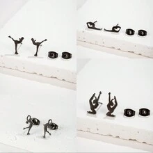 1對不鏽鋼瑜伽耳釘,珠寶派對運動女耳釘 - 黑色 - 查看 9