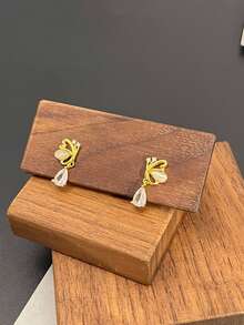 1對美麗的貓眼＆鑽石裝飾s925純銀耳針,適用於女士情人節,婚禮,派對 - 黃金色 - 查看 6