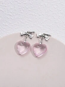 1 对甜美酷炫原宿红色玻璃心形吊坠耳环，适合女士热销女孩礼物 Y2K 朋克蝴蝶结耳环配饰 - 心形 - 查看 2