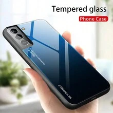 漸變玻璃背蓋手機殼，適用於 Samsung Galaxy S21/S22/S23/S24/S24 Ultra 5g，適用於多種型號手機的防震全覆蓋保護殼 - 藏蓝色 - 查看 1
