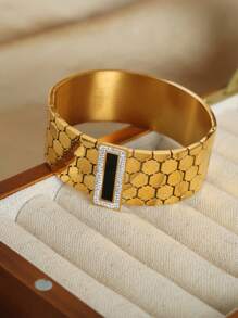 1PC18kGoldplatedRetro Personalized Honeycomb Design Bracelet Inlaid With Rhinestones - Bracelet - View 14