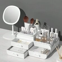 1個桌面收納抽屜化妝品儲物盒,適用於桌面、辦公用品、宿舍、梳妝台 - 白色 - 查看 1