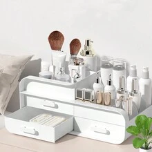 1個桌面收納抽屜化妝品儲物盒,適用於桌面、辦公用品、宿舍、梳妝台 - 白色 - 查看 6