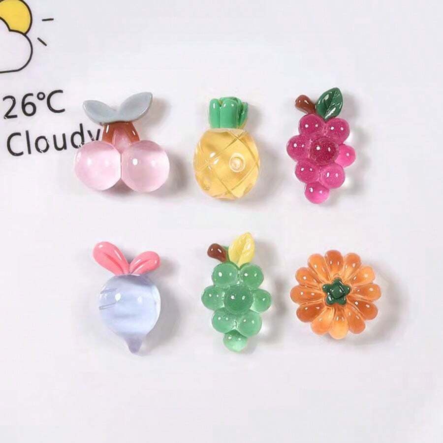 3入組混合透明水果系列樹脂diy珠寶配件,適用於奶油膠手機殼材料,包括櫻桃、菠蘿、南瓜 - 彩色 - 查看 1