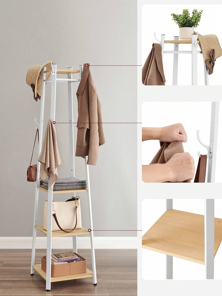 VASAGLE Coat Rack, Cloakroom, Clothes Rack With 3 Tier Shelf, Hooks And ...