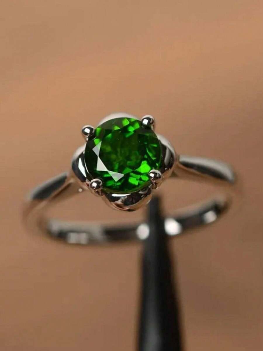 1入時尚花與方晶裝飾女戒,適用於派對、日常、婚禮等場合 - 綠色 - 查看 1