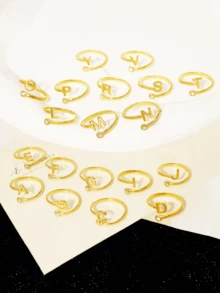 FOREVER QUEEN 925純銀開口字母戒指，大寫A-Z，適合送禮給女友，情人節禮物 - 金色 - 查看 6