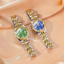 JUSMI 1 Đồng hồ thạch anh mặt đính đá thời trang, dây thép, thích hợp đeo hàng ngày, sinh nhật, quà tặng cho phụ nữ, kỷ niệm, ngày độc thân, khuyến mãi Halloween, không có hộp quà tặng - màu xanh lá - Xem 2