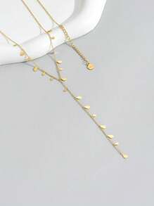 1 Collar De Acero Inoxidable Con Colgante En Forma De Y Chapado En Oro De 18 Quilates. - Amarillo Oro - Ver 2