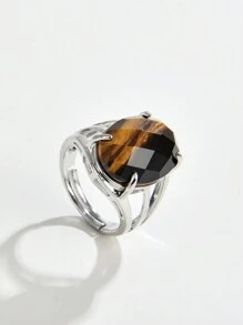 1 件天然水晶和宝石椭圆形切割男士开口戒指 - 彩色 - 查看 14