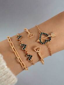 5入組綠色珠子編織桃心吊墜圓盤三角形綠松石手鍊,適用於女性派對禮物（綠松石紋路隨機,珠子數量因款式有所不同） - 25850 - 查看 14