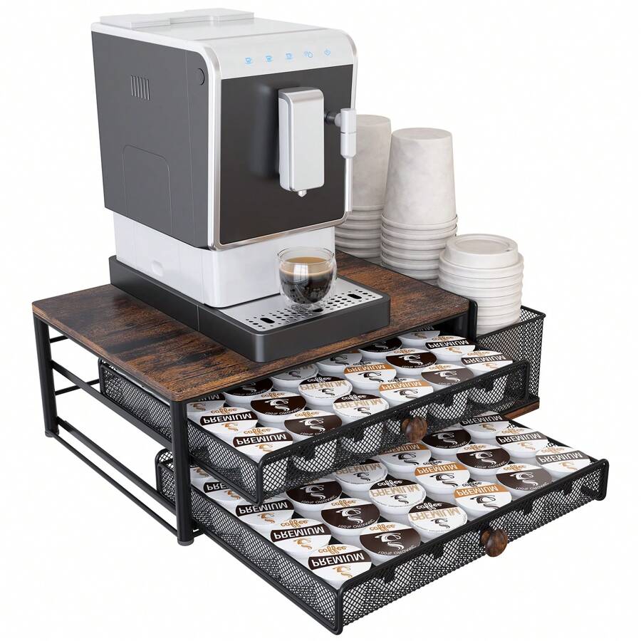 K Cup Holder, 60 Capacity Coffee Pod Holder, Coffee Pods Drawer Organizer For Countertop, Coffee Bar Station Organizer With Disposable Cups Lids Holder, Black - Black - View 1