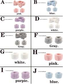 3入組蝴蝶結裝飾的浴室頭箍和手箍套裝,防滑寬頭箍,專用於口罩和洗臉特殊頭箍,防潮手箍,現代粉色聚酯纖維浴室頭箍和手箍套裝 - 彩色 - 查看 10