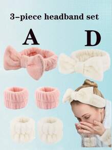 3入組蝴蝶結裝飾的浴室頭箍和手箍套裝,防滑寬頭箍,專用於口罩和洗臉特殊頭箍,防潮手箍,現代粉色聚酯纖維浴室頭箍和手箍套裝 - 彩色 - 查看 9