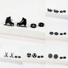 1對冰球媽媽女士小耳環,不鏽鋼運動俱樂部珠寶配飾,最好的禮物給朋友 - 黑色 - 查看 4