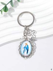 1pc Vintage Holy Family & Tree Of Life Shaped Metal Hanging Tag Keychain, Alloy Cross Pendant For Diy Car Pendant - Zinc Alloy Jewelry Pendant - View 10