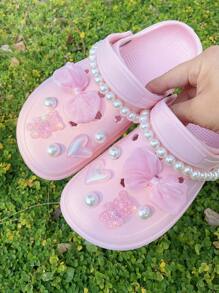 14入組DIY鞋飾套裝，包括布花、蝴蝶結、時尚珍珠和可拆式鞋扣 - 粉色 - 查看 1