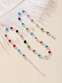 1 件随机彩色玻璃珠项链，银色/金色，派对/约会/情人节配饰 - 銀色 - 查看 2