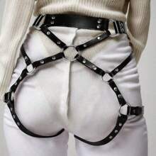 Gothic Women Leg Harness PU Leather Lingerie Body Bondage Suspenders Garter Belt Strap Adjustable - Black - View 2